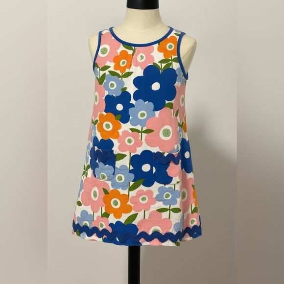 MINI BODEN Corduroy Sleeveless Retro Mod Floral Pinnie Dress Size 6-7 - Picture 1 of 4